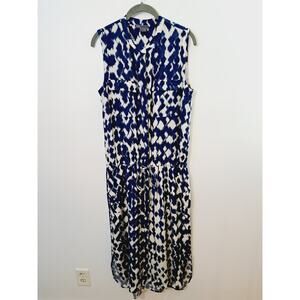 Vince Women's Blue Geometric Print Silk Blouson Style Midi Dress Size 6